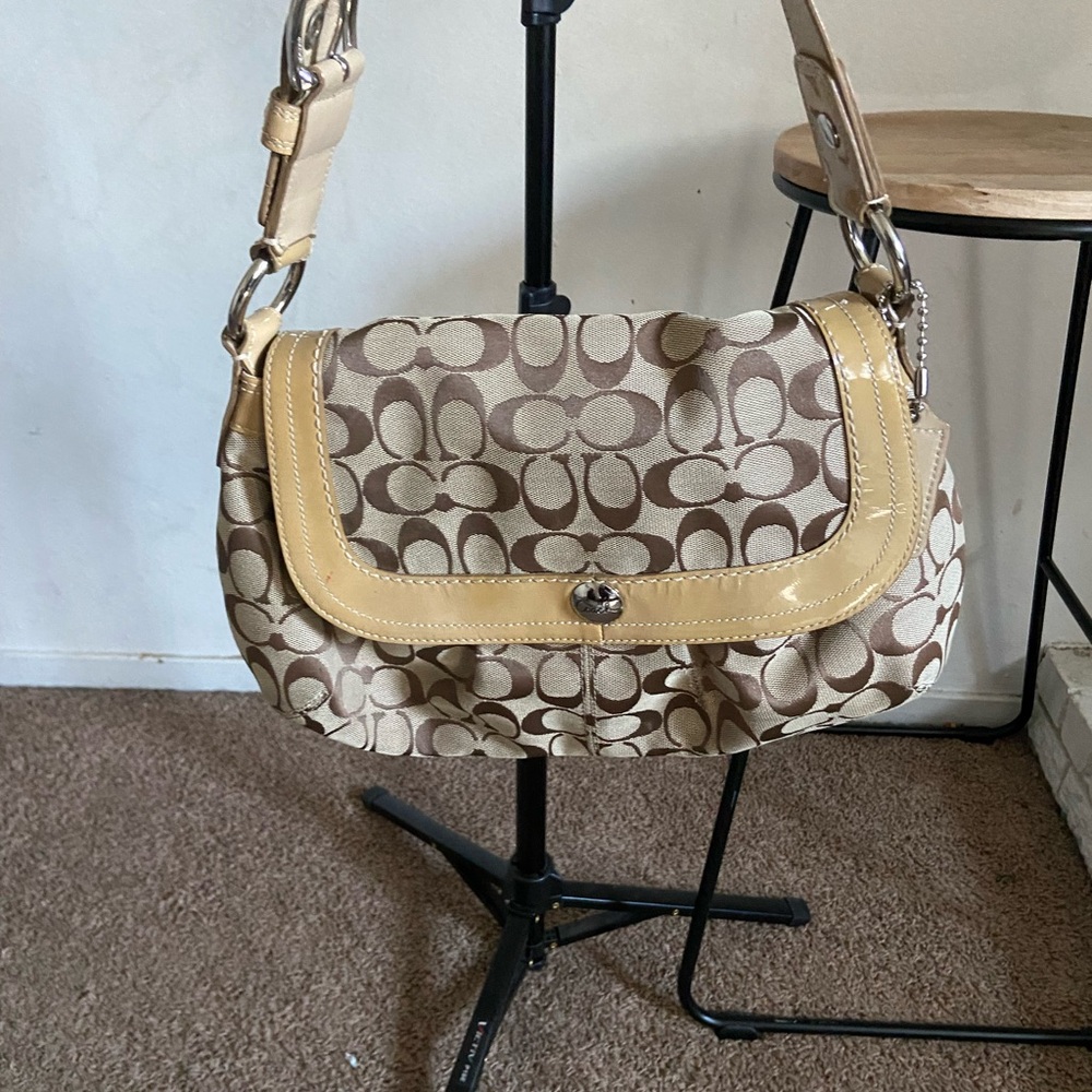 Coach Brown and Tan Monogram Shoulder Bag
